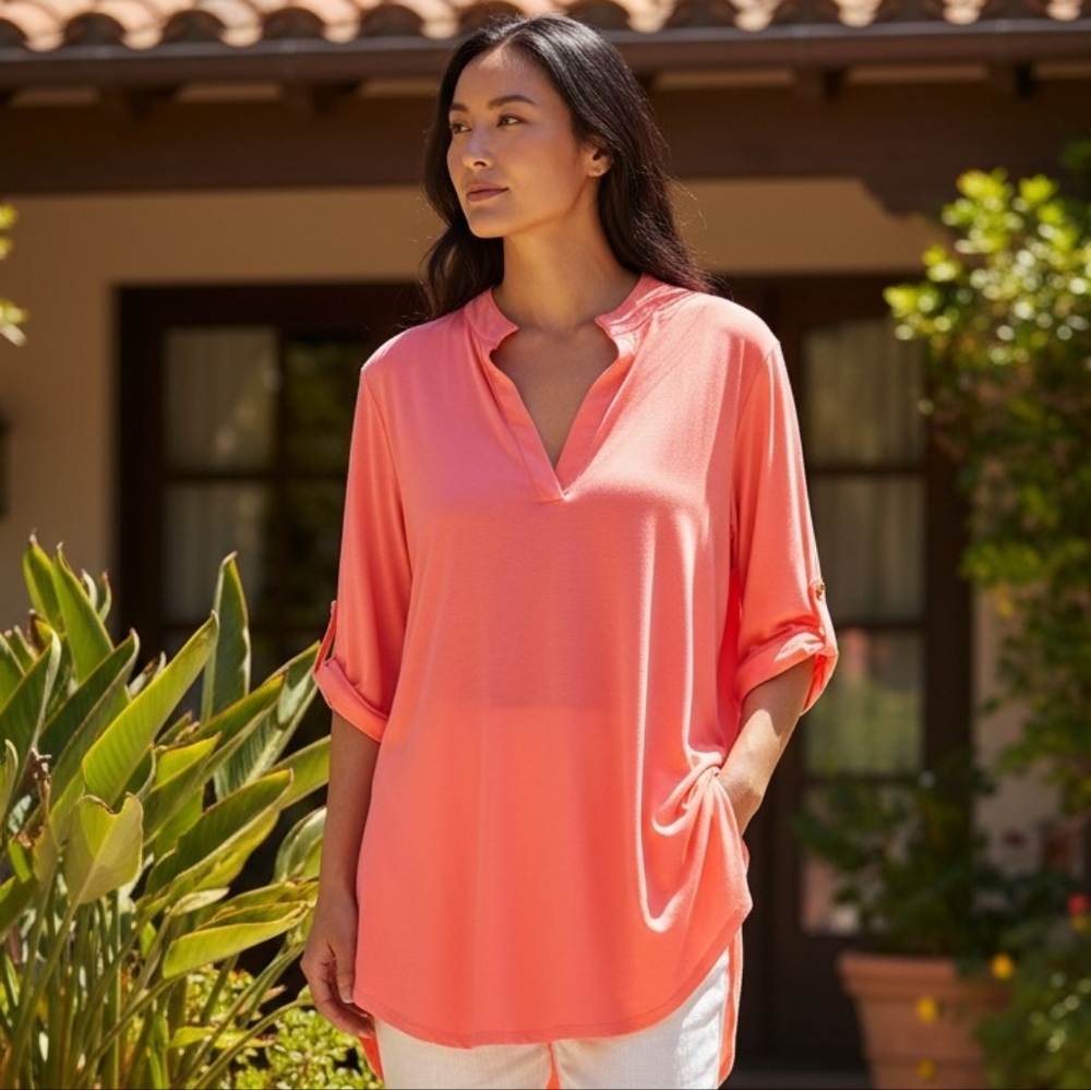 💥Vibrant Coral Tunic Top